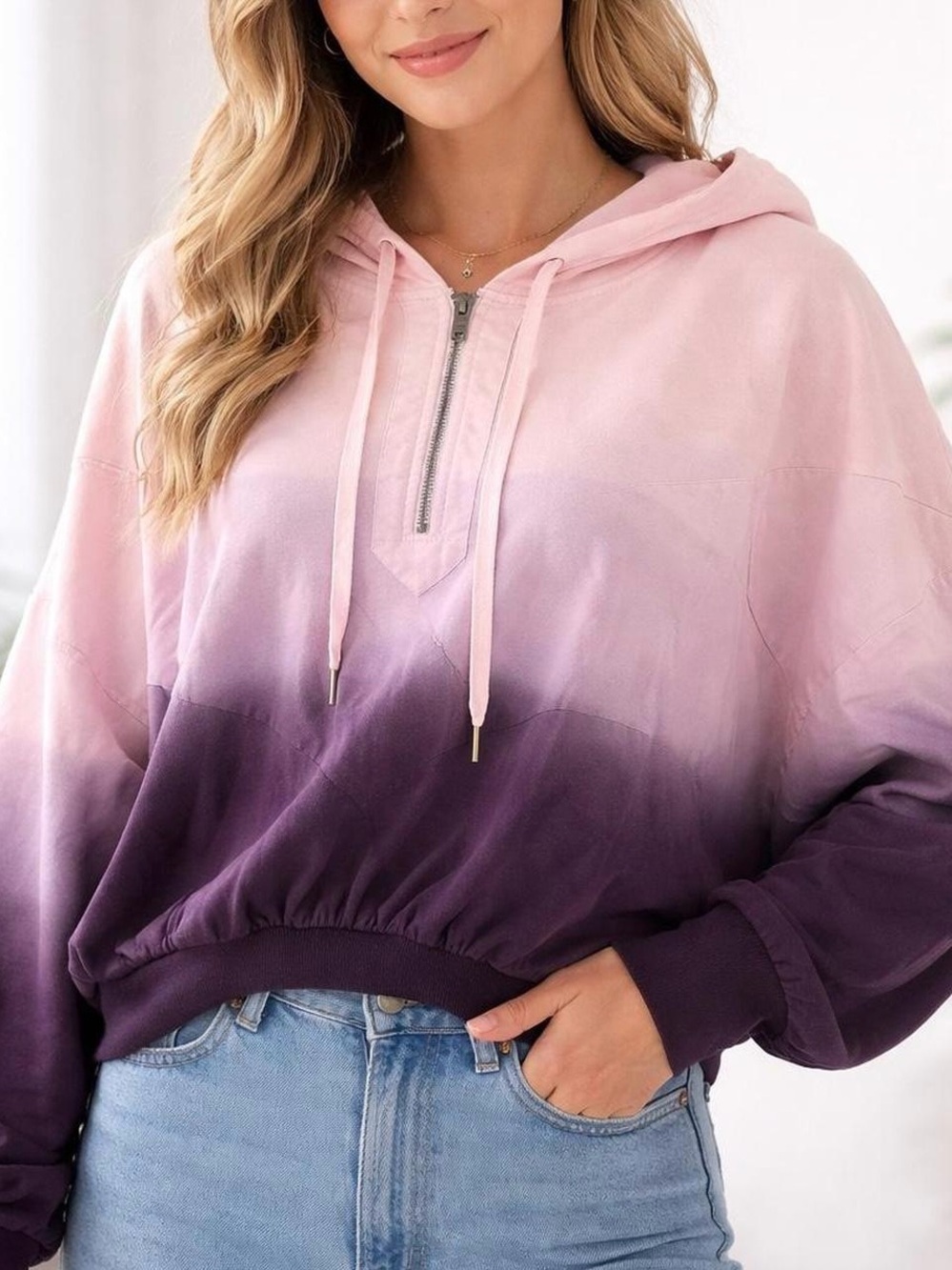 PINK Victoria's Secret Ombre Quarter Zip Cropped Hoodie